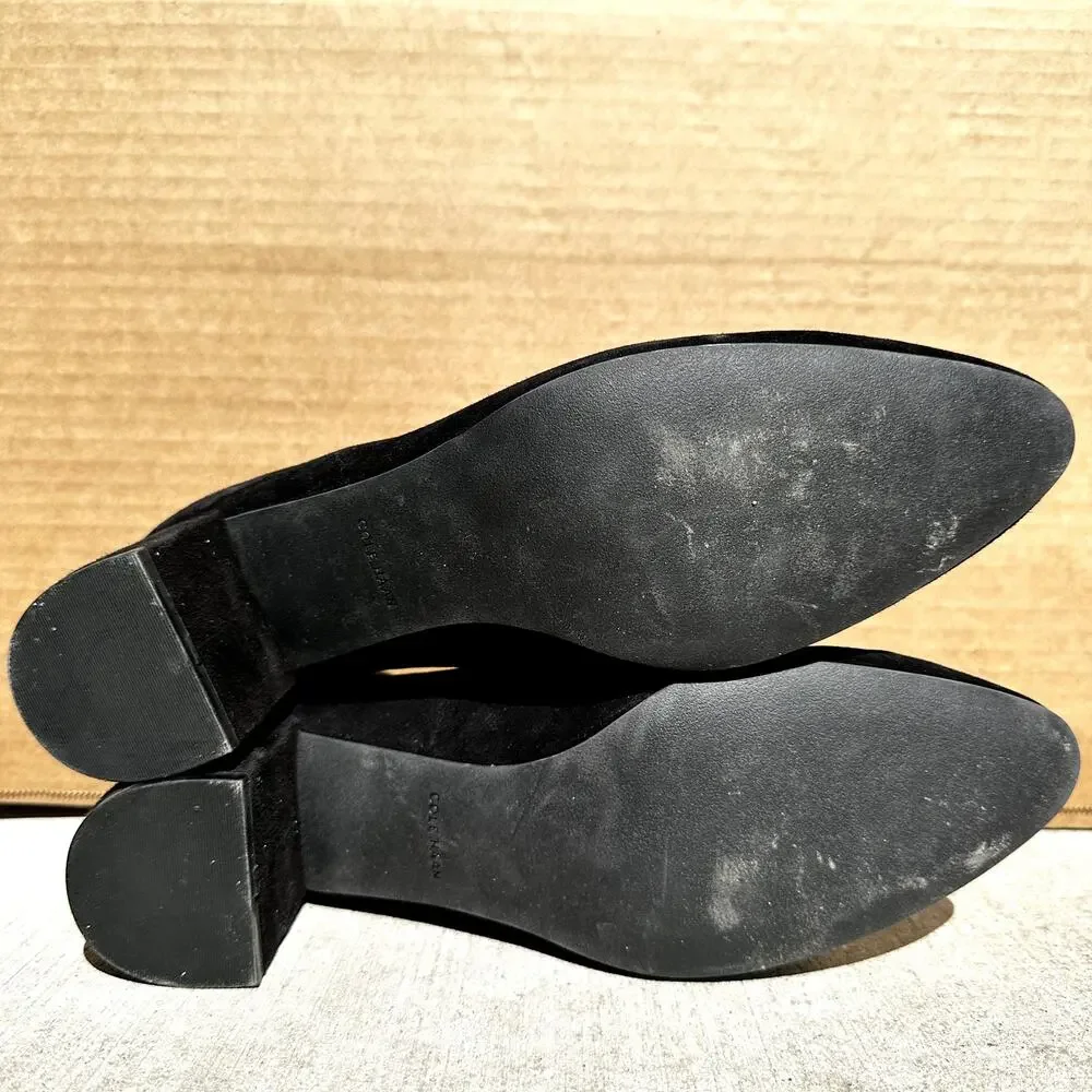 Cole Haan Claudine Classic Pump Shoes Round Toe Block Heel Suede Black 9.5B